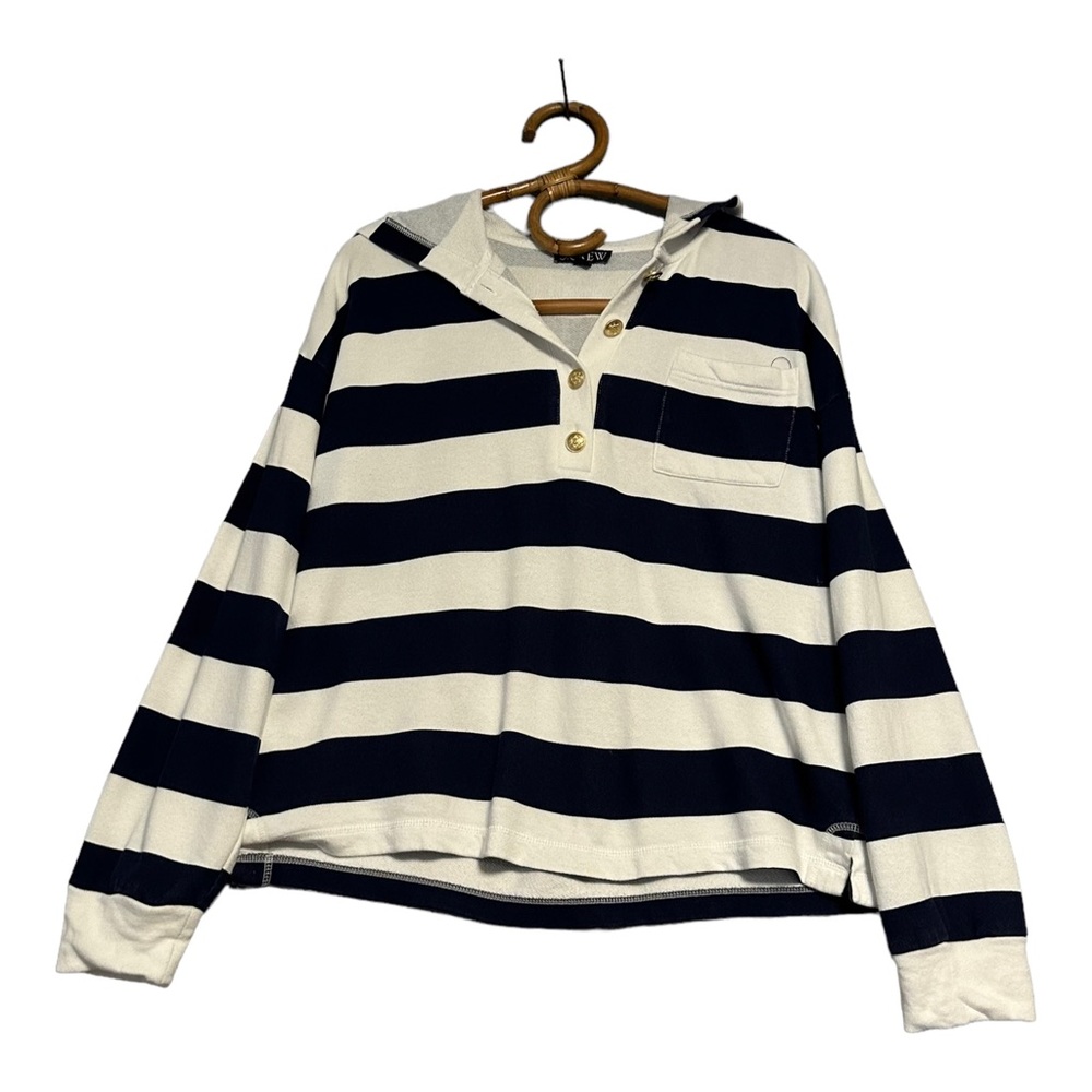 J. Crew | University Terry Henley Sweatshirt in‎ Navy White Stripe Size M